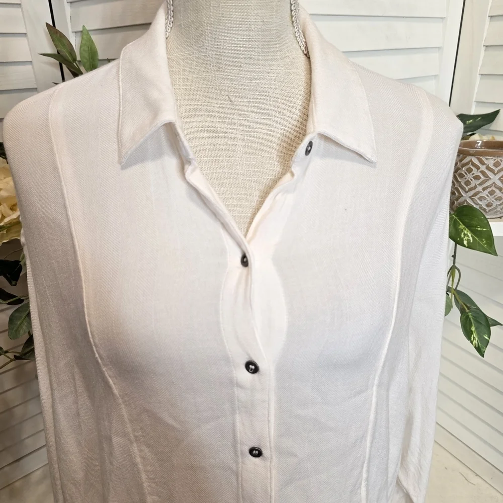 Free People Cream Button-Down Shirt MED 1398